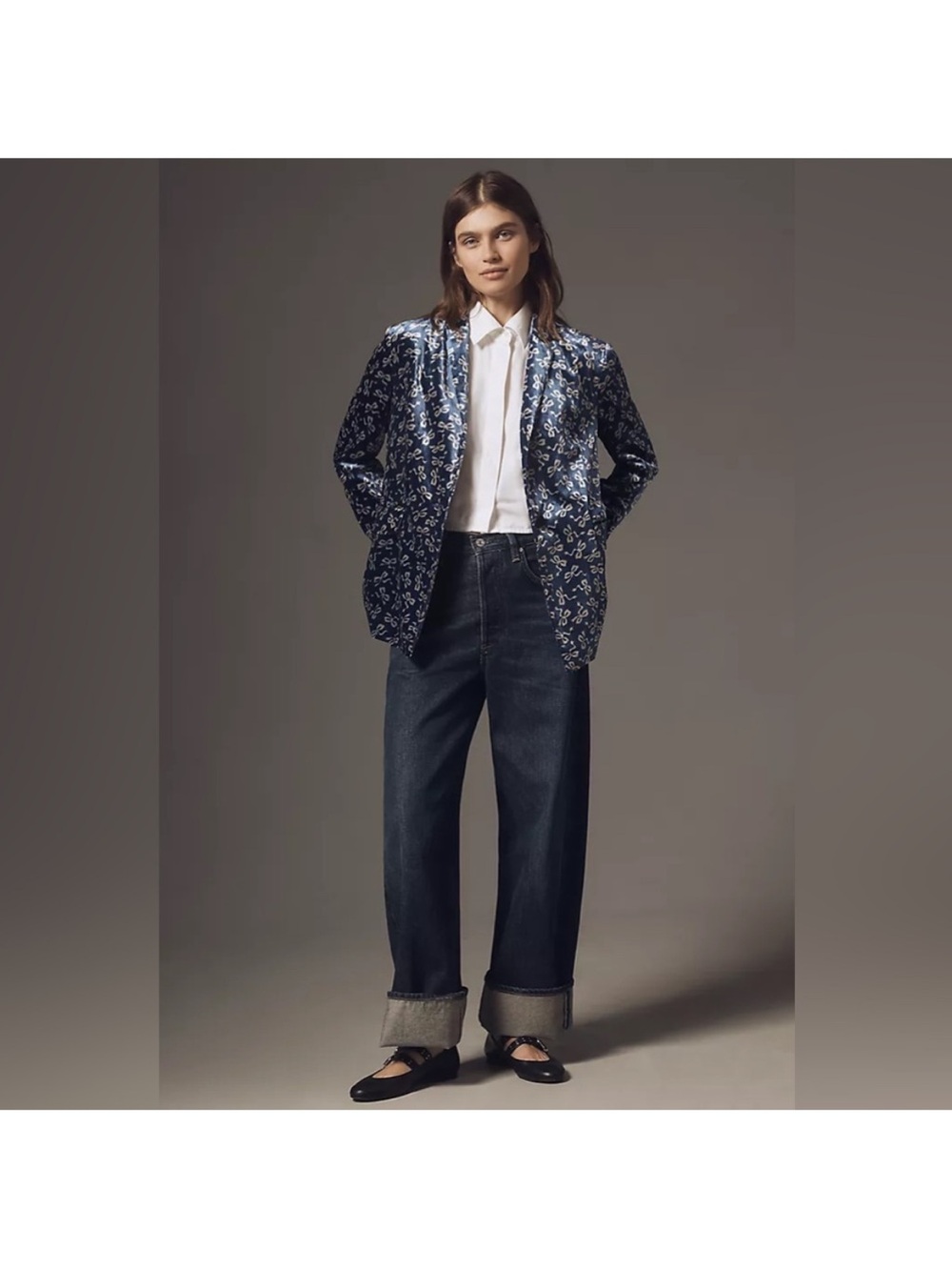 Anthropologie Navy Floral Quilted Sport Blazer